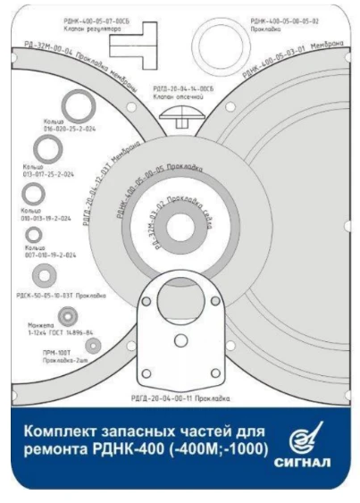 Комплект запасных частей для регуляторов давления газа РДНК-400; РДНК-400М; РДНК-1000 изображение